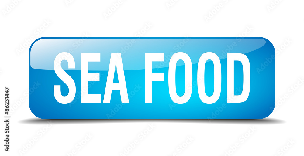 sea food blue square 3d realistic isolated web button sea food blue square 3d realistic isolated web button