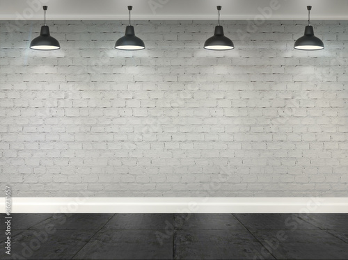 3d brick room with ceiling lamps