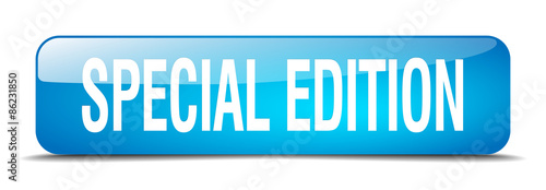 special edition blue square 3d realistic isolated web button