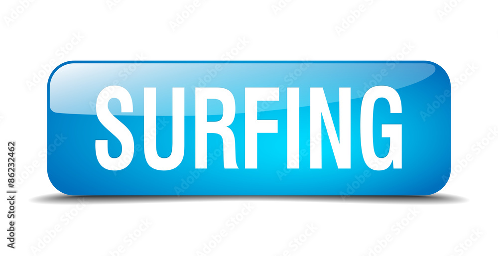 surfing blue square 3d realistic isolated web button surfing blue square 3d realistic isolated web button