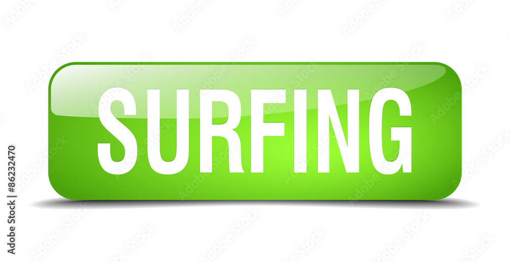 surfing green square 3d realistic isolated web button surfing green square 3d realistic isolated web button