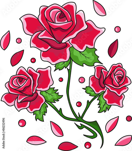 vector illustration of ared roses set with petals