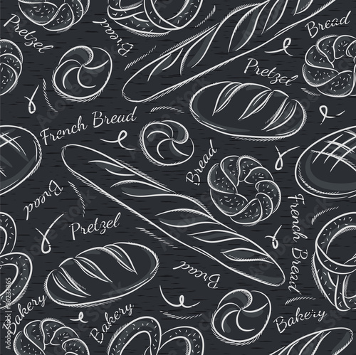 Black blackboard with different breads