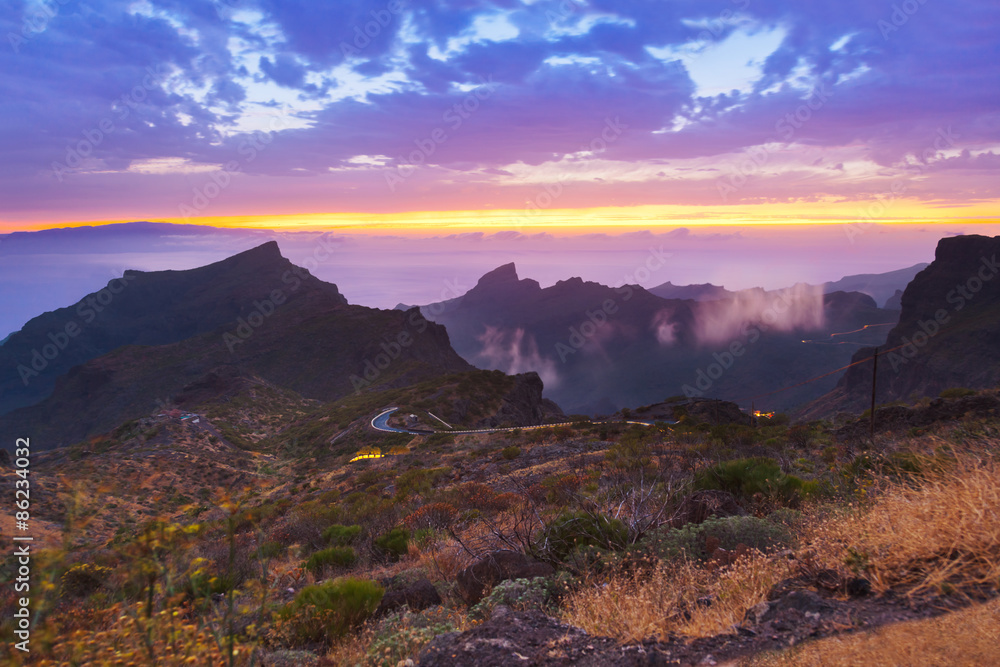 Sunset in canyon Masca at Tenerife island - Canary