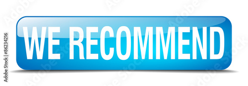 we recommend blue square 3d realistic isolated web button