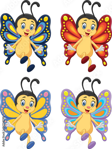 Cartoon collection of butterfly on white background