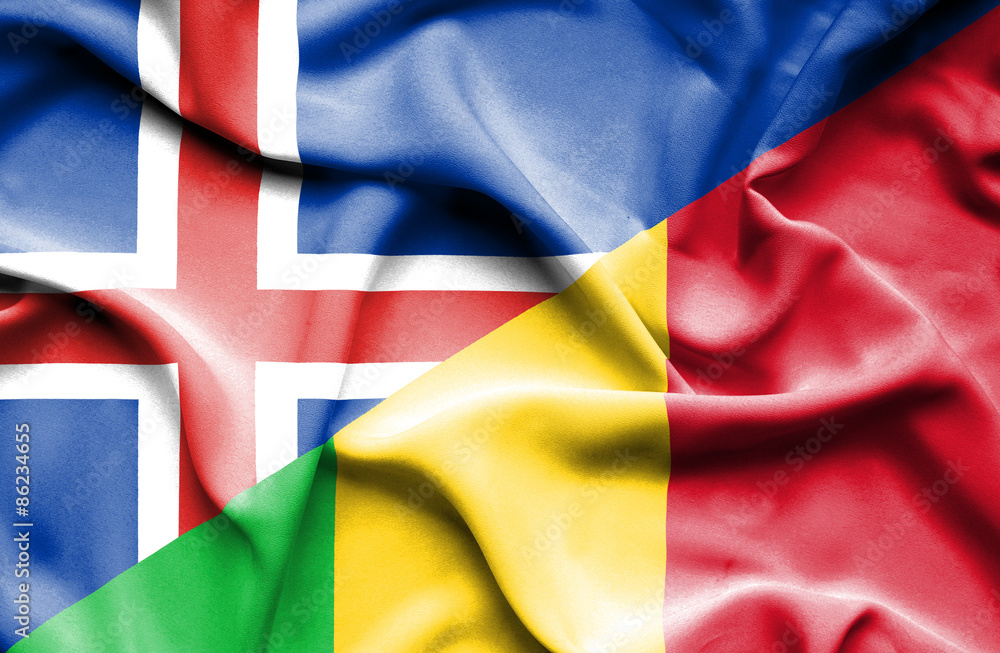Waving flag of Mali and Iceland