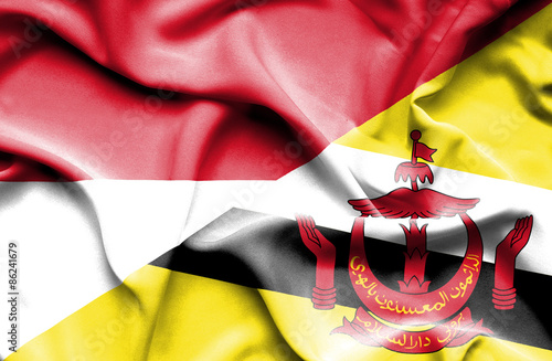 Waving flag of Brunei and Indonesia