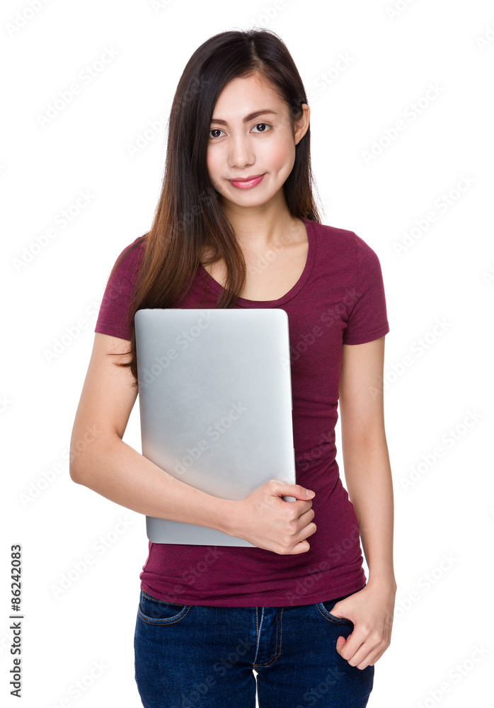 Asian woman hold with laptop computer Asian woman hold with laptop computer