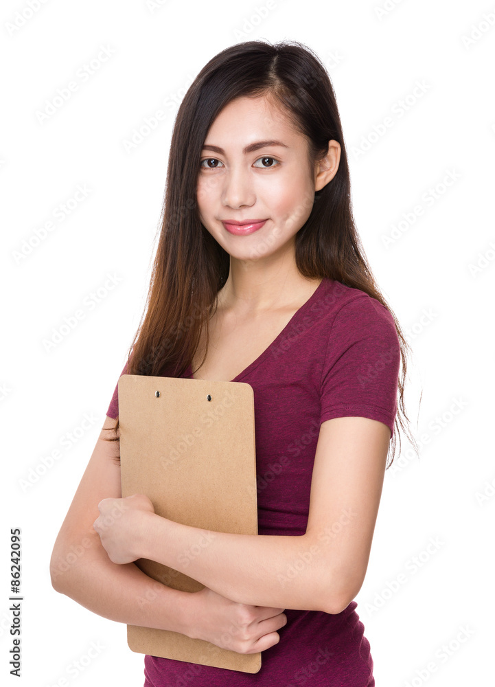 Asian woman holding with file board