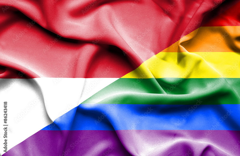 Waving flag of LGBT and Indonesia Waving flag of LGBT and Indonesia