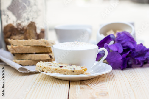 Biscotti and coffee with dried cranberries