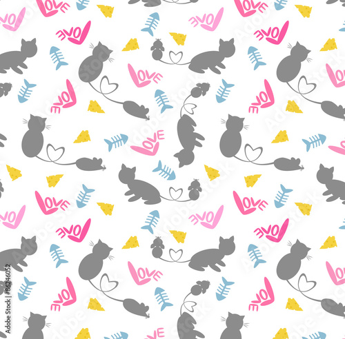Fototapeta Naklejka Na Ścianę i Meble -  Cat&Rat seamless pattern
