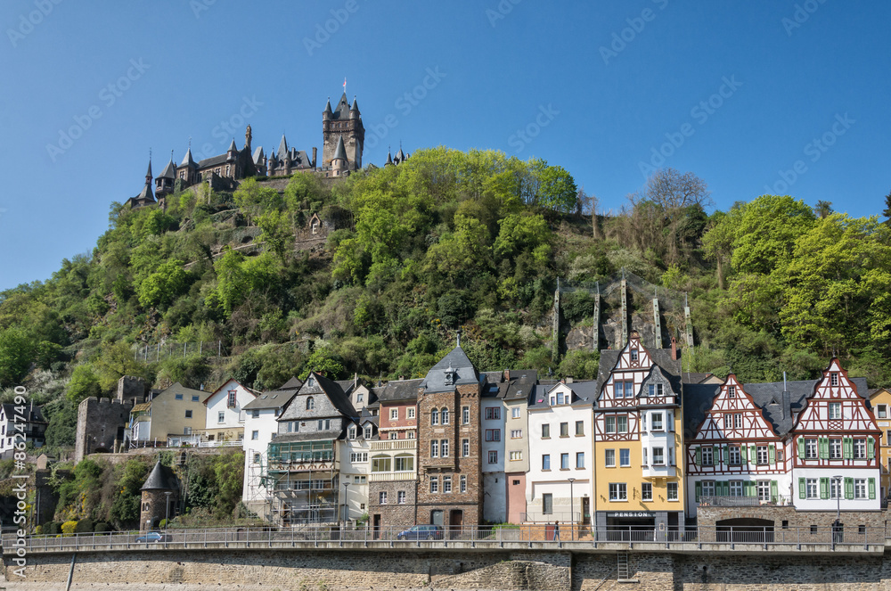View of the embankment of the town of Cochem, Germany.
