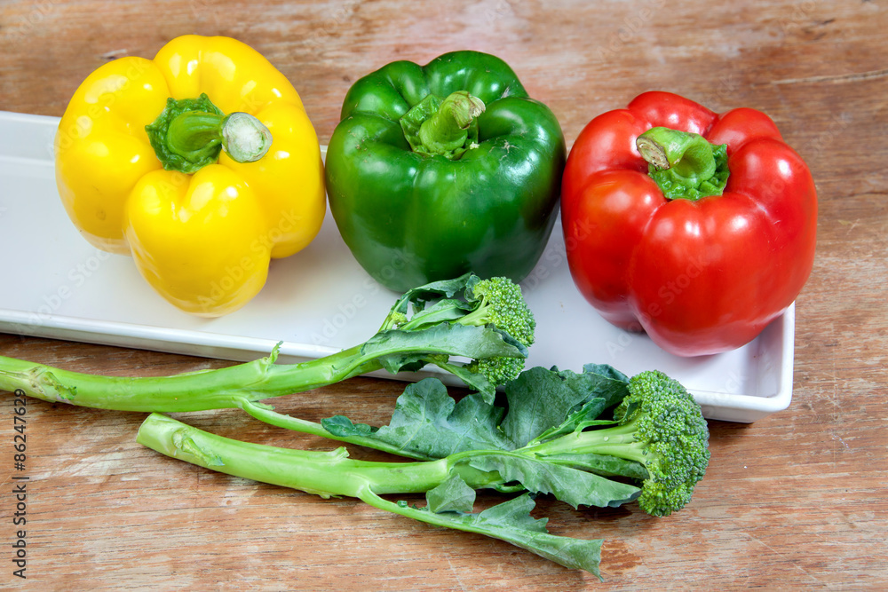 broccoli and bell pepper fresh green red and yellow broccoli and bell pepper fresh green red and yellow
