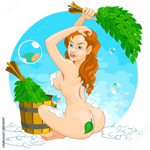 Redhead Girl in Russian Sauna