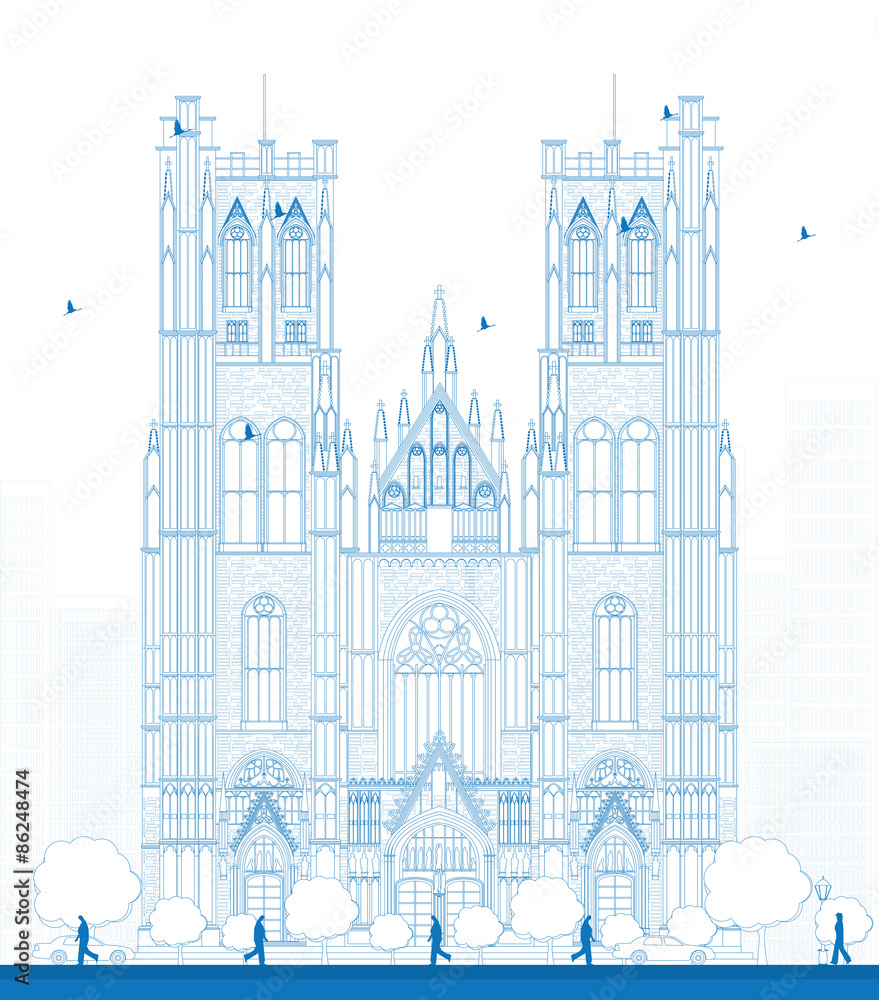 Outline building of the Cathedral of St Michael and St Gudula in