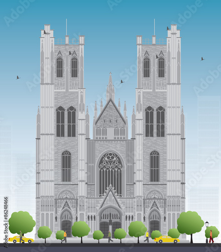 Building of the Cathedral of St Michael and St Gudula in the cen