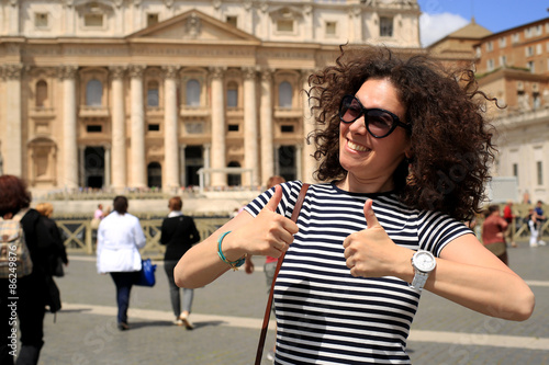 Photography Young lady in striped dress at the Vatican