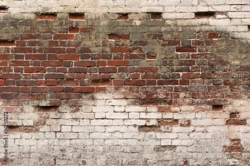 Old Broken Rough Red White Brick Wall Background © Alex