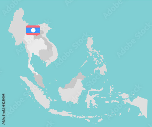Asian map with point flags flat design vector