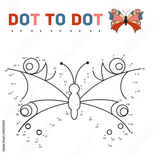 connect the dots and paint a butterfly on a sample. Game for
