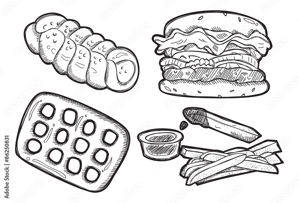 Set of junk food doodle Set of junk food doodle