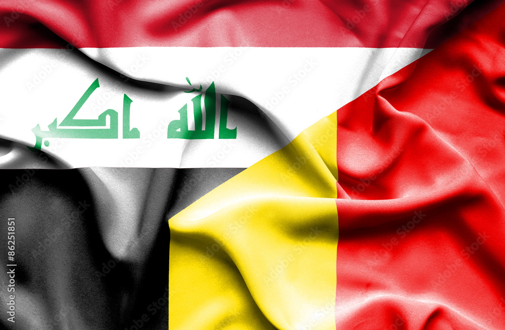 Fototapeta premium Waving flag of Belgium and Iraq