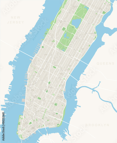 New York Map - Lower and Mid Manhattan. Highly detailed vector map.It's includes:
- all streets
- parks
- names of subdistricts
- points of interests
- labels
- neighborhoods