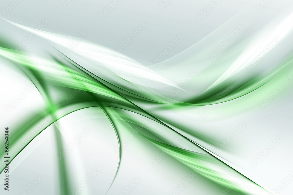 Obraz premium Piękne zielone światło białe tło streszczenie fale
