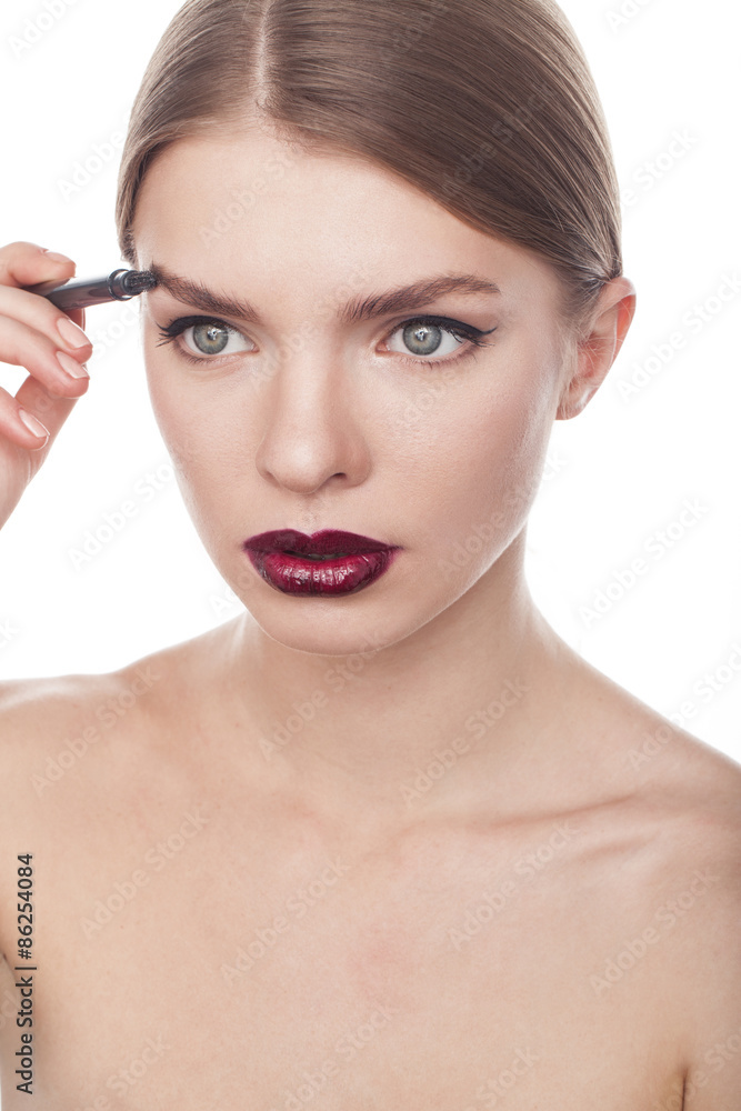 closeup portrait of a beautiful woman with beauty face, paint eyebrows closeup portrait of a beautiful woman with beauty face, paint eyebrows