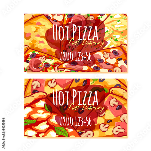 Two business card template for Pizza Delivery or Pizzerias.