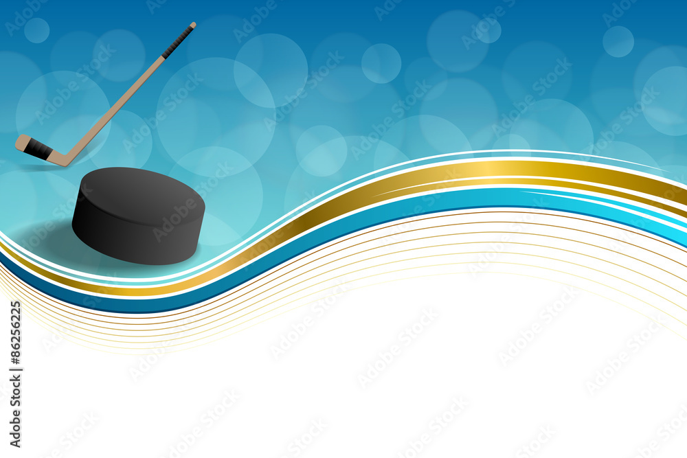 Naklejka premium Background abstract hockey blue ice puck gold yellow ribbon frame illustration vector