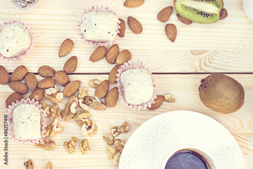 Homemade candy with coconut powder