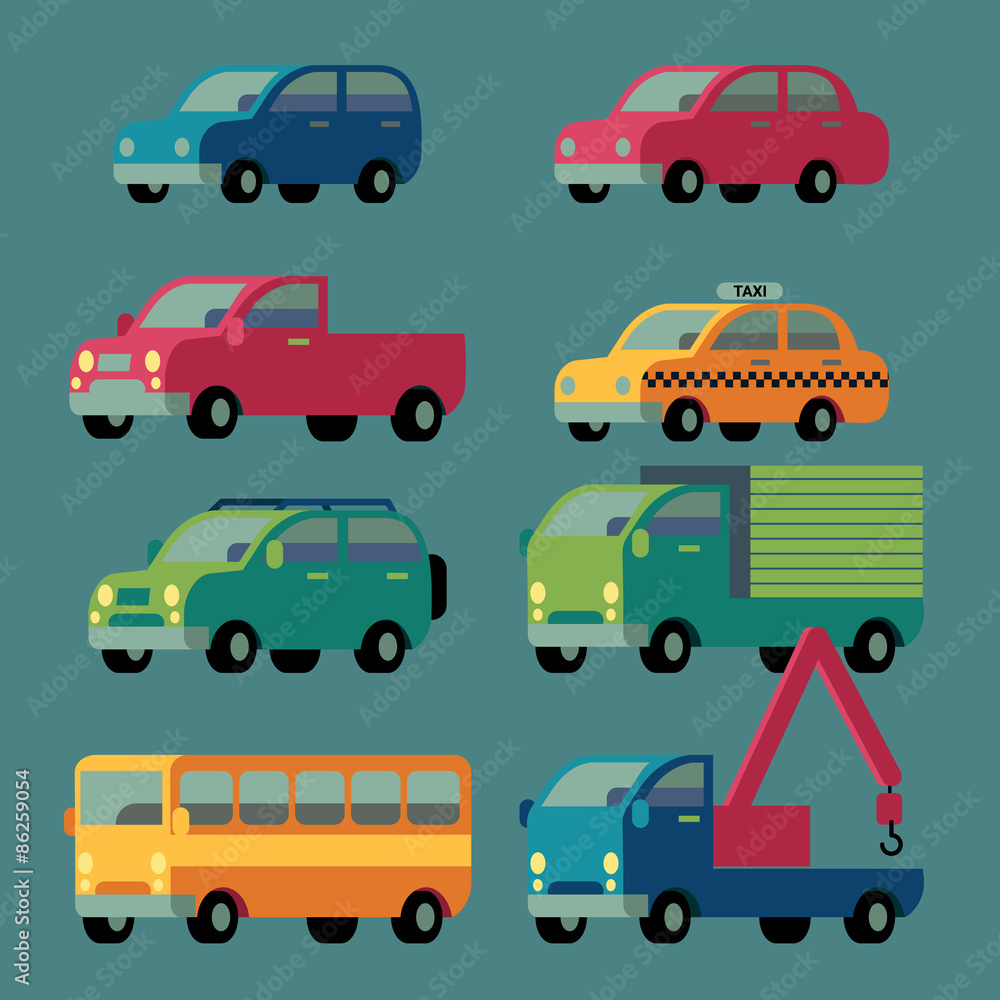 colorful car icons set vector illustration