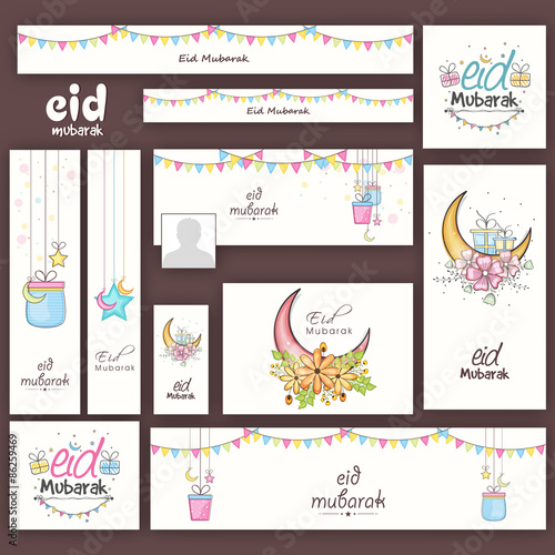Social media ads or banners for Eid Mubarak celebration.