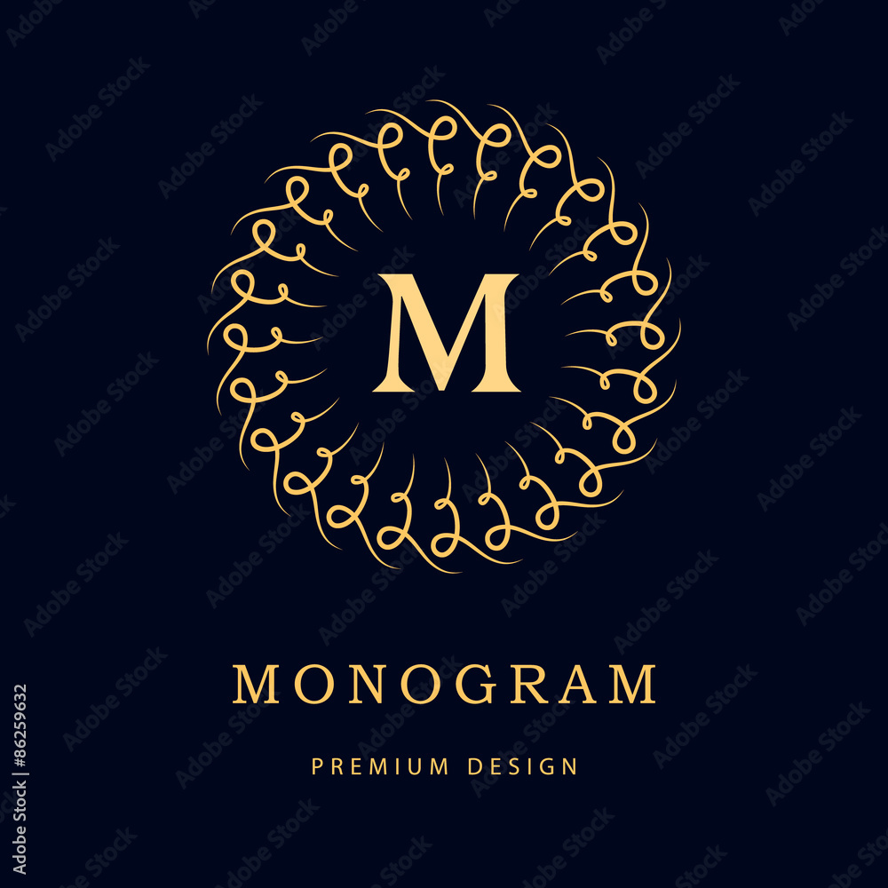 Fototapeta premium Monogram design elements, graceful template. Elegant line art logo design. Business sign, identity for Restaurant, Royalty, Boutique, Cafe, Hotel, Heraldic, Jewelry, Fashion. Vector illustration