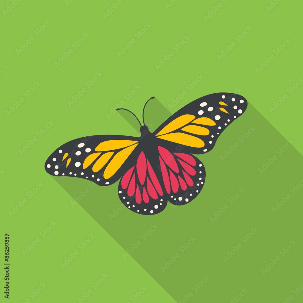 Fototapeta premium Colors butterfly flat icon with long shadow..