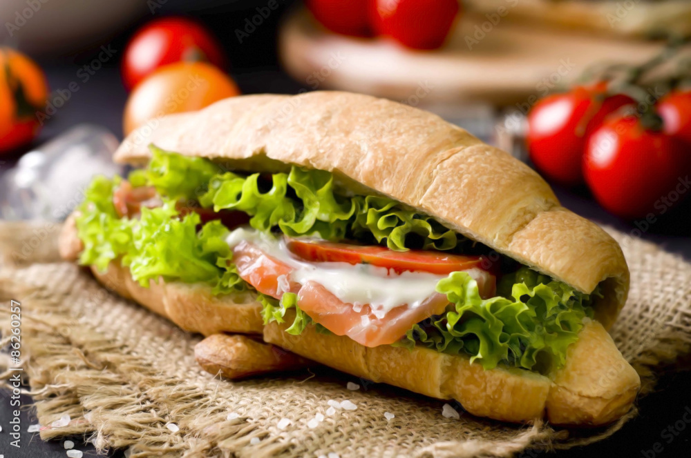 Croissant sandwich with salted salmon Croissant sandwich with salted salmon