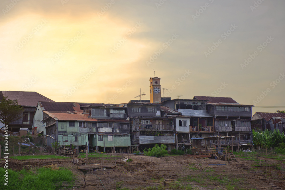 Old houses at Mekong river, Laos and Thailand Boarder