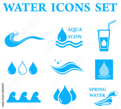 blue water icons set
