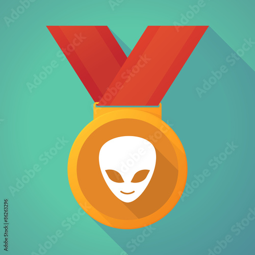 long shadow medal with an alien face