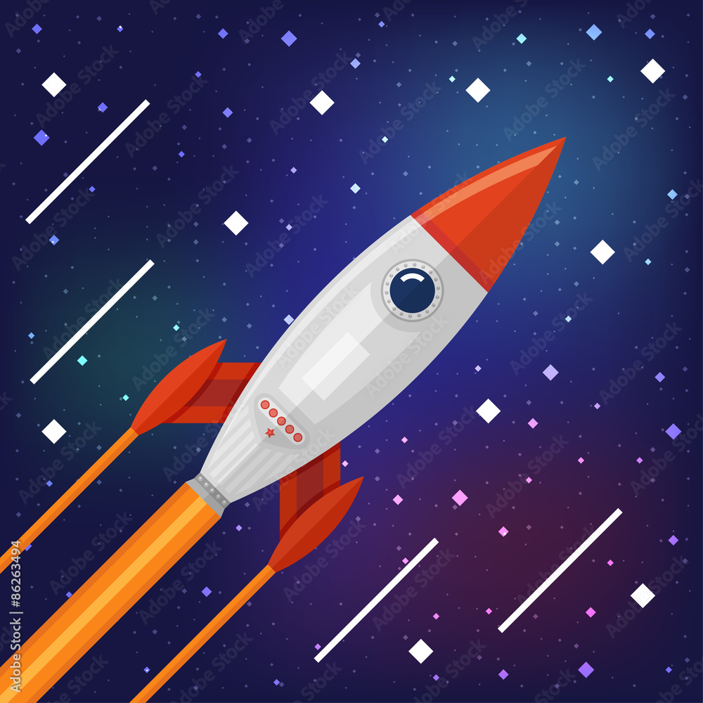 Naklejka premium Space rocket flying through the Cosmos