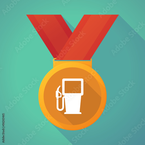 long shadow medal with a gas station