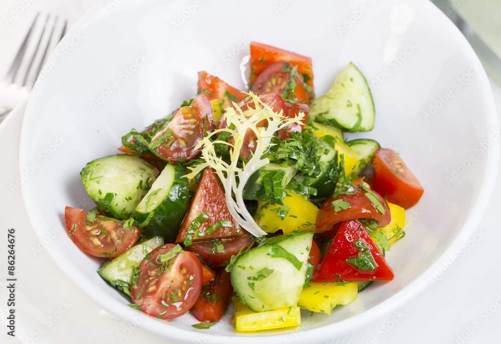 vegetable salad cucumber tomato pepper with sunflower oil vegetable salad cucumber tomato pepper with sunflower oil