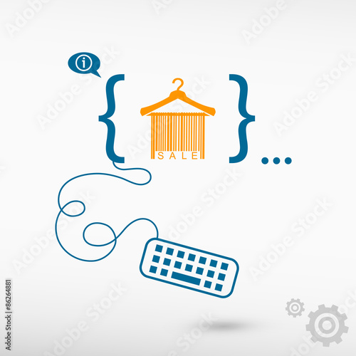 Sale barcode clothes hanger and flat design elements