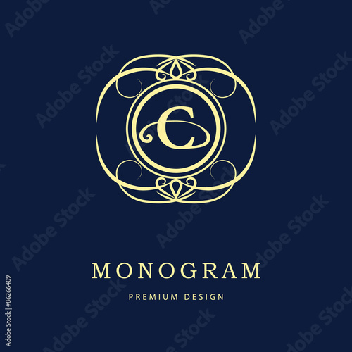 Monogram design elements, graceful template. Calligraphic elegant line art logo design. Letter emblem C. Business sign for Royalty, Boutique, Cafe, Hotel, Heraldic, Jewelry, Wine. Vector illustration