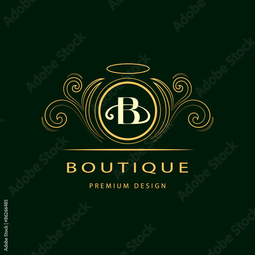 Monogram design elements, graceful template. Calligraphic elegant line art logo design. Letter emblem B. Business sign for Royalty, Boutique, Cafe, Hotel, Heraldic, Jewelry, Wine. Vector illustration