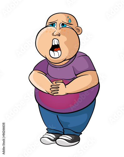 cartoon teen is suffering from abdominal pain
