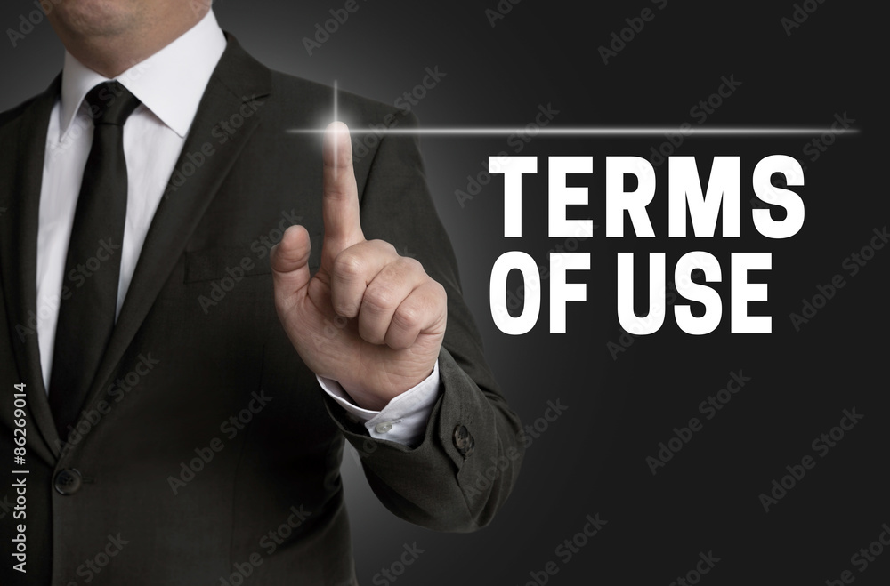 Terms of use touchscreen is operated by businessman Terms of use touchscreen is operated by businessman